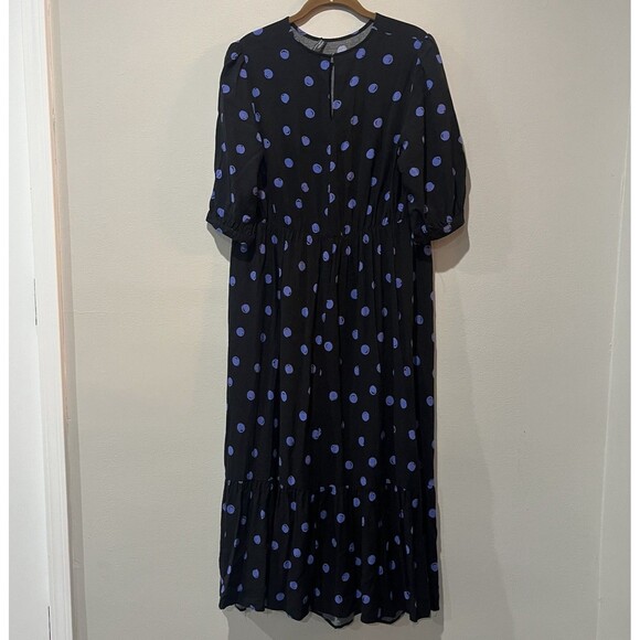Nobody's Child Maternity Dress UK 12 US 8 Rachel Puff Sleeve Midi Blue Dot - Picture 3 of 8